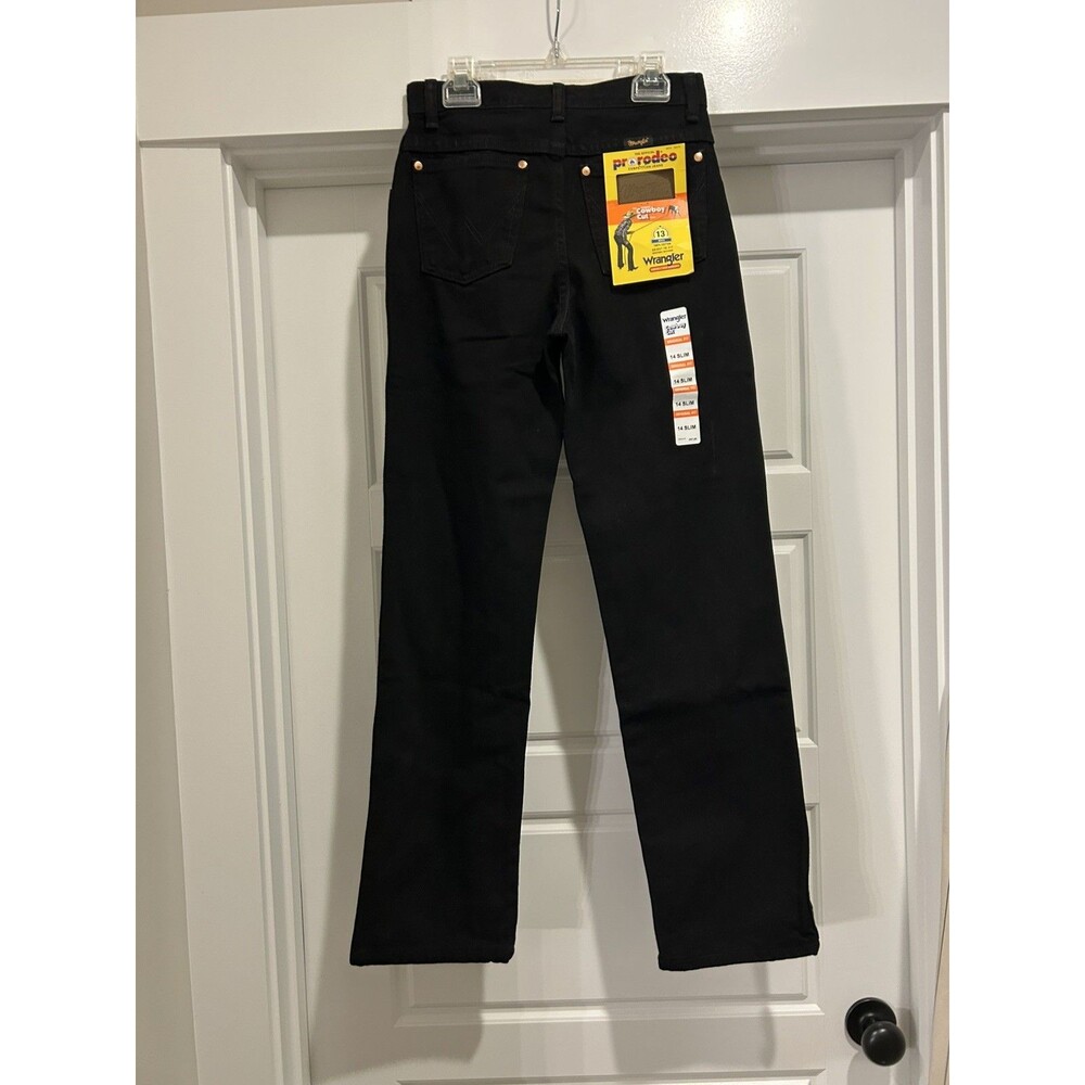 Wrangler Jeans Boys 14 Slim Cowboy Cut Original Fit Black Adjustable Pro Rodeo